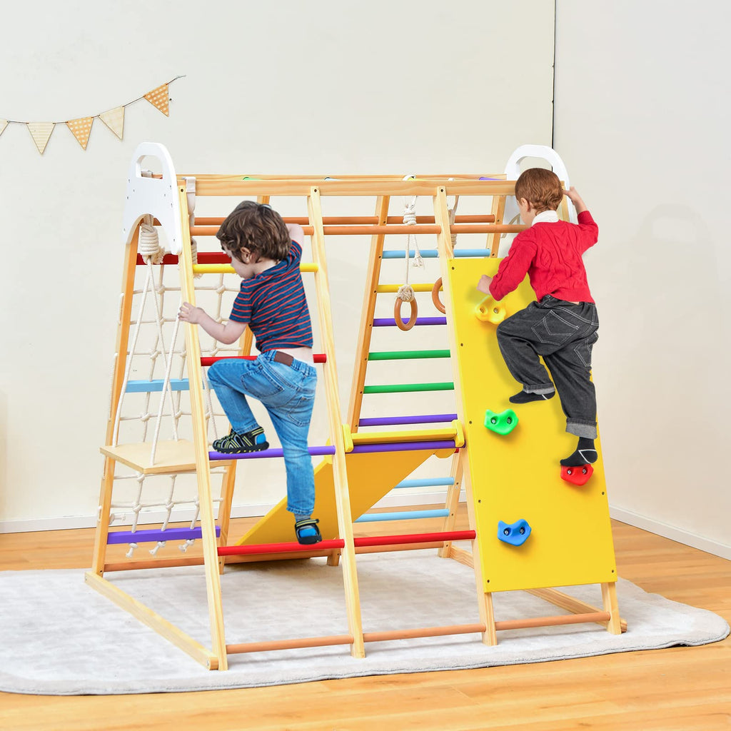 Kids Indoor Playground Jungle Gym with Slide, Climbing Rock/Net -  Costzon