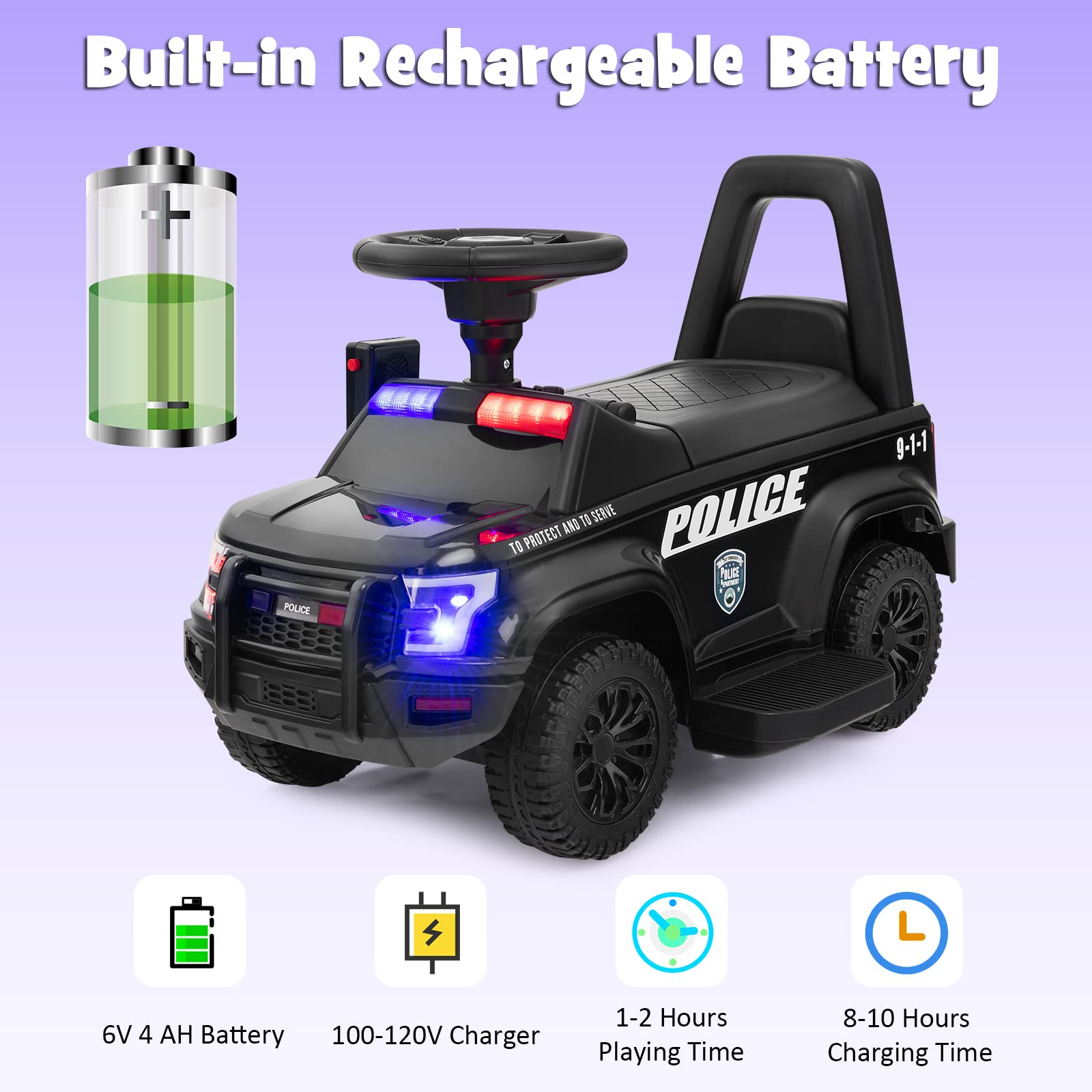 thumbnail image 2 of Kids Ride On Police Car 12V Electric Battery Powered Cop Car Flashing – Babyjoy 2 of 10