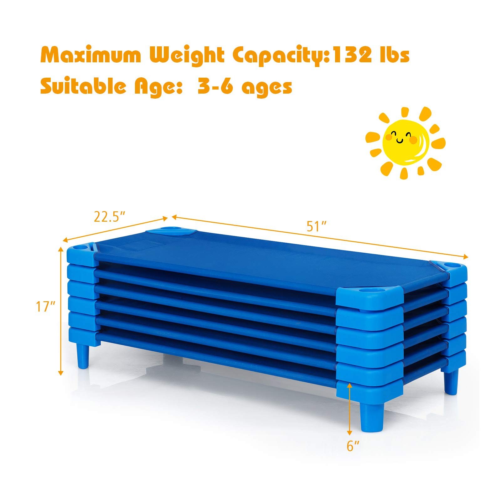 Stackable Nap Cots Costzon Daycare Cots for Kids, Pack of 6, 51” L x 22.5” W Stackable Na ...