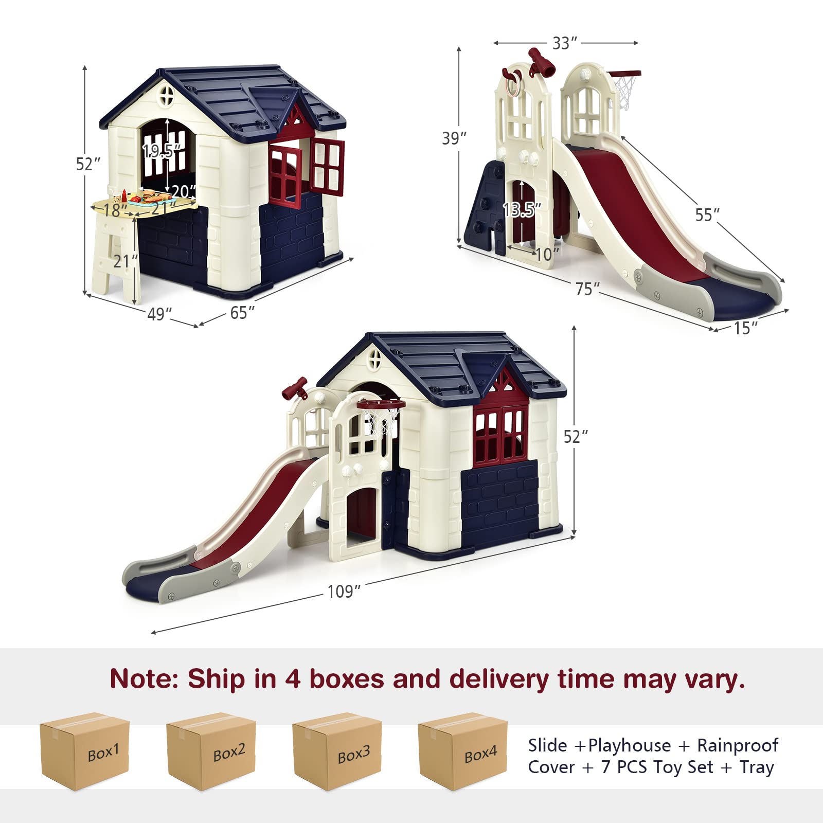 Costzon Kids Playhouse and Slide Set