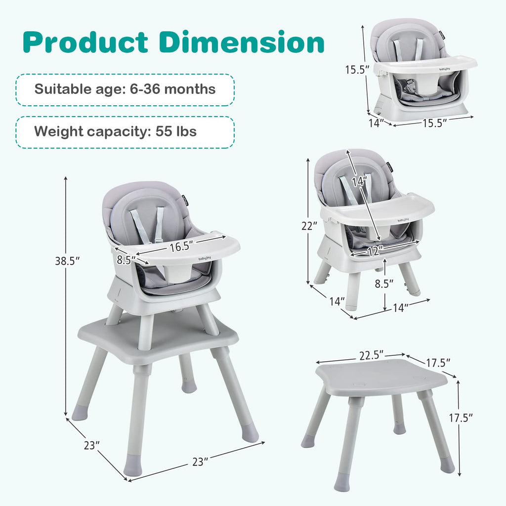 Baby High Chair, 8 in 1 Convertible Highchair for Babies & Toddlers - Costzon