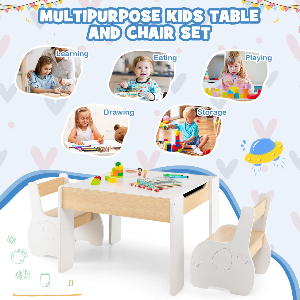  Kids Table and Chair Set, 4 in 1 Wooden Activity Table & 2 Chairs - Costzon