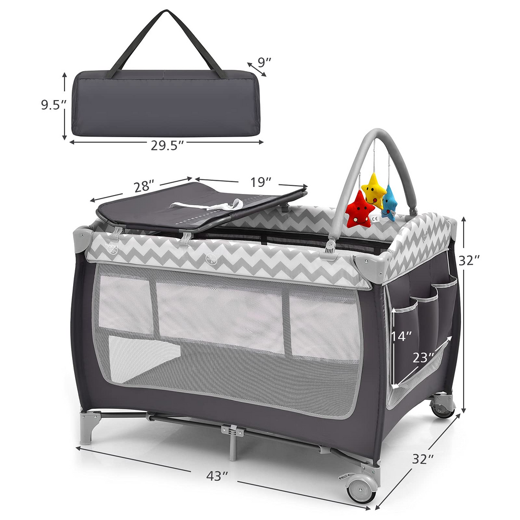 BABY JOY 4 in 1 Pack and Play, Grey - Costzon