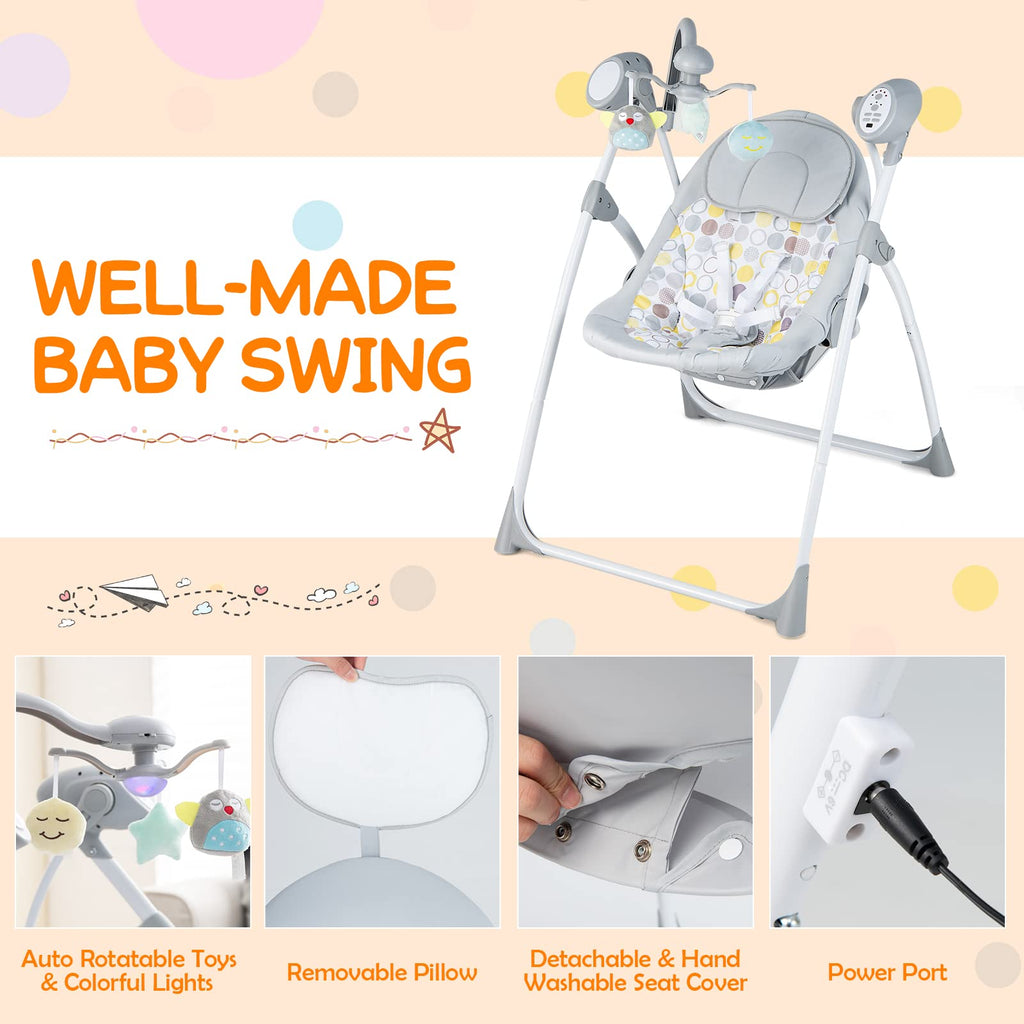 Electric Compact Swing Chair for Toddlers - Costzon