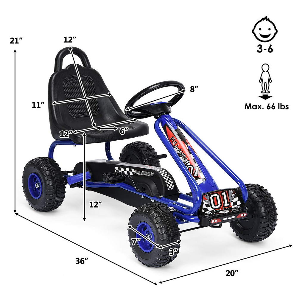 4 Wheel Pedal Powered Ride On Toys, Outdoor Racer Pedal Car with Adjustable Seat - Costzon