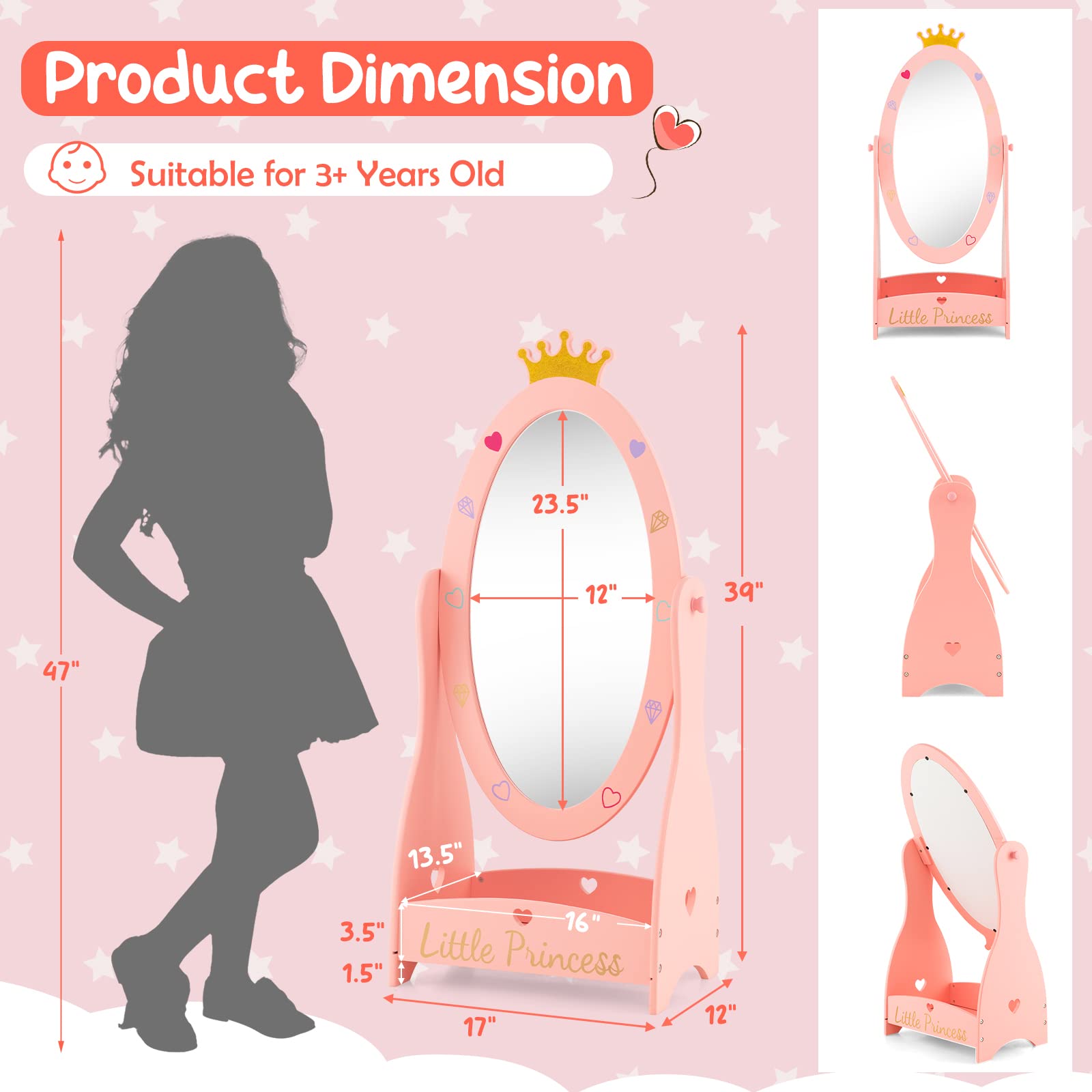 Princess Floor Free Standing Mirror - Costzon