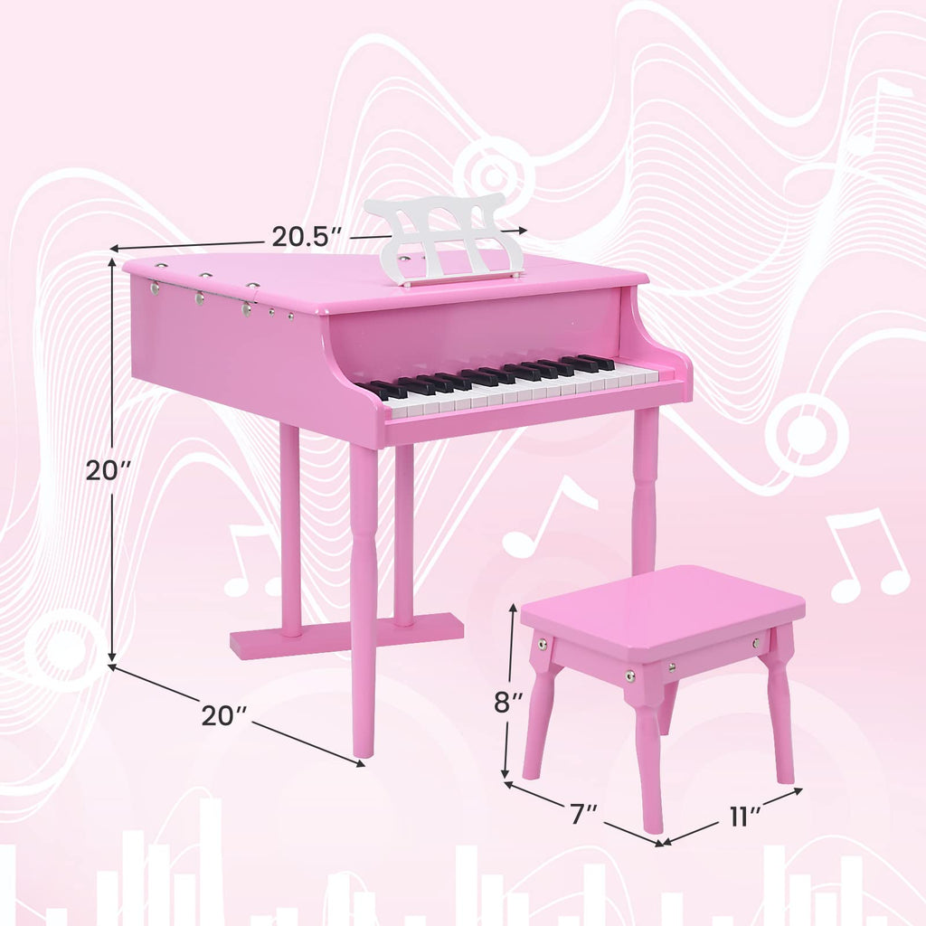 30 Keys Wood Toy Grand Piano with Music Stand and Bench - Costzon