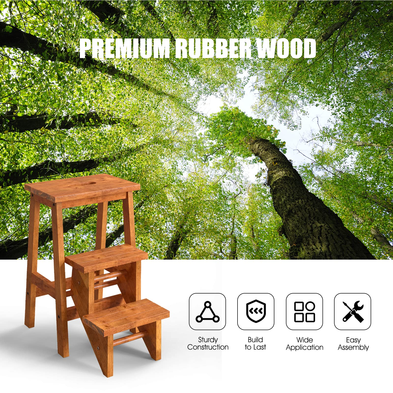 Costzon 3 Tier Folding Step Stool 3 in 1 Wood Foot Stool Display Stor costzon