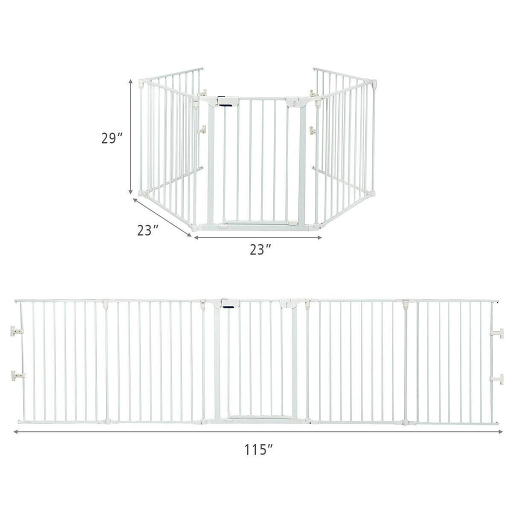 115 Inch Length 5 Panel Adjustable Wide Fireplace Fence - Costzon
