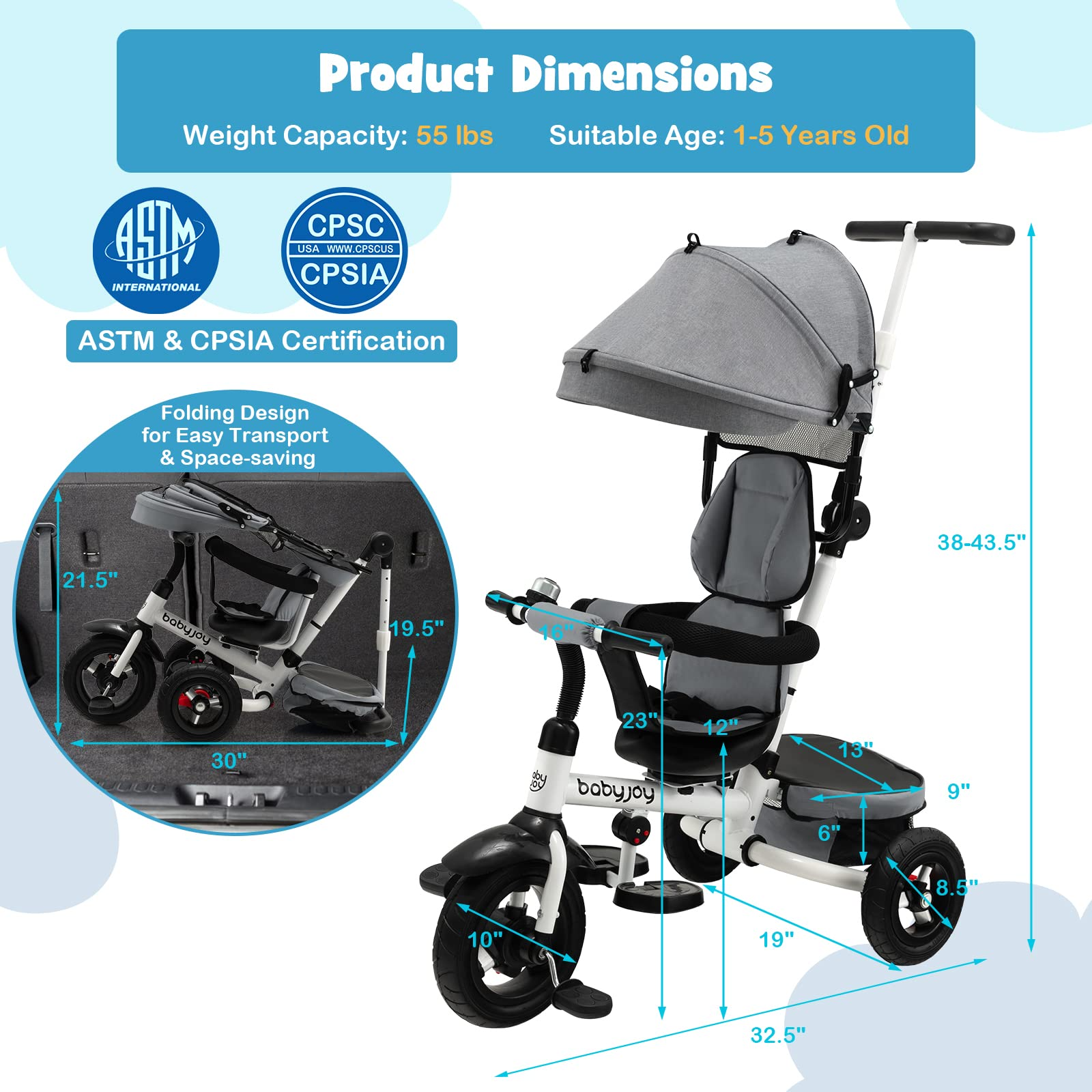 Costzon Tricycle 4 in 1 Toddler Bike w Removable Push Handle Trike f costzon