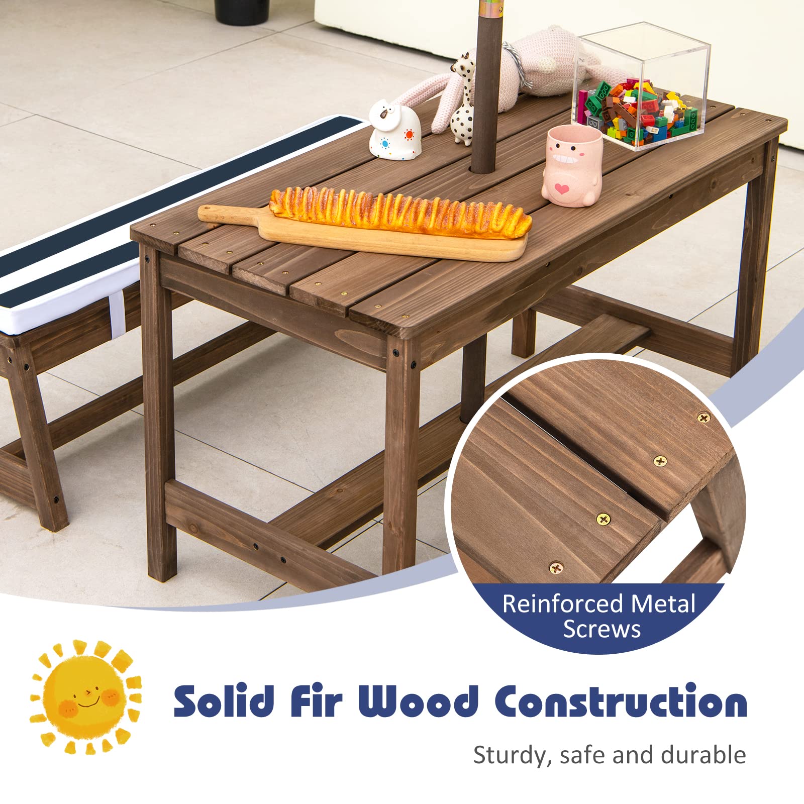 Kidkraft outdoor table & bench set with cushions & umbrella sales