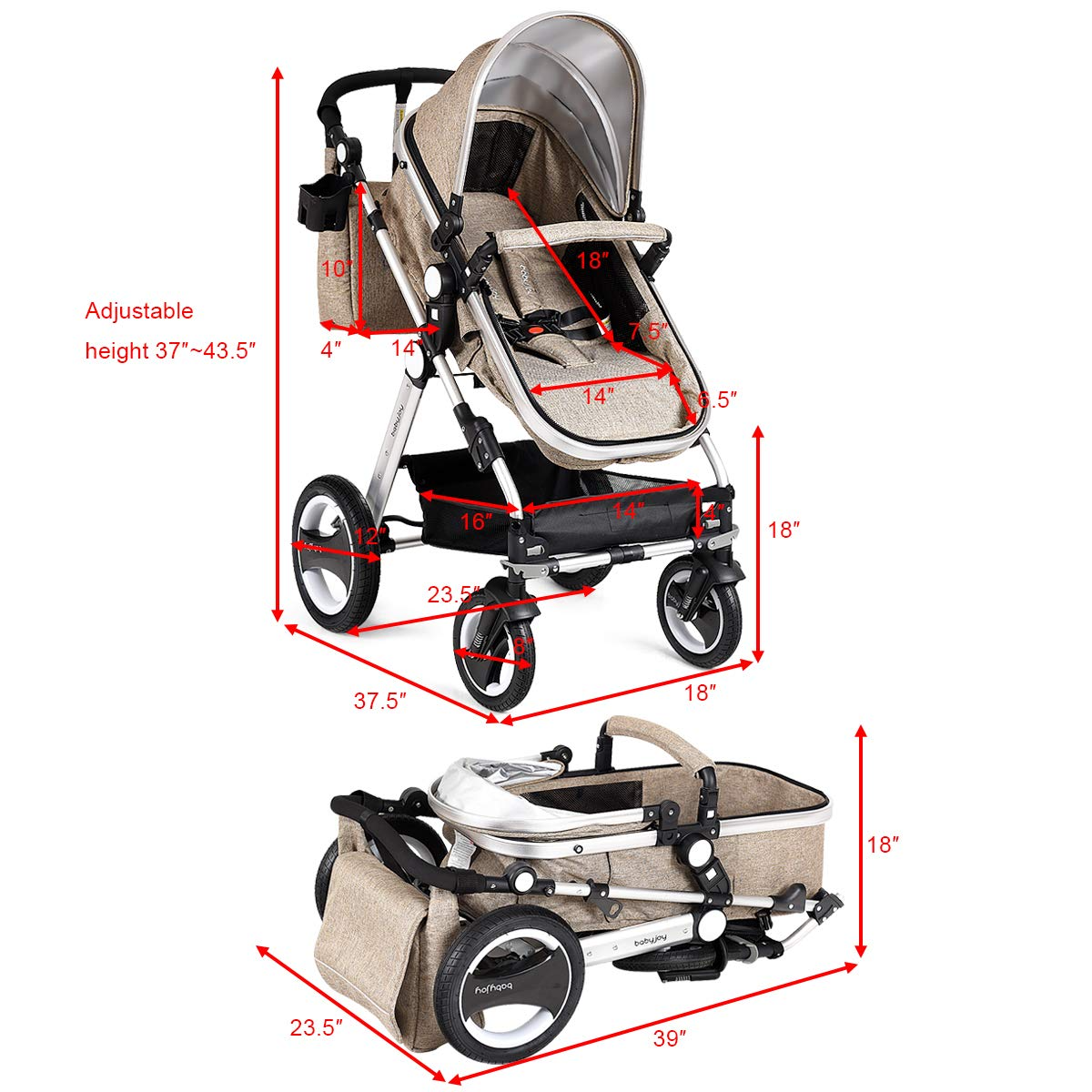 baby joy stroller website BABY JOY Baby Stroller, 2-in-1 Convertible Stroller, Foldable Pram Car – costzon