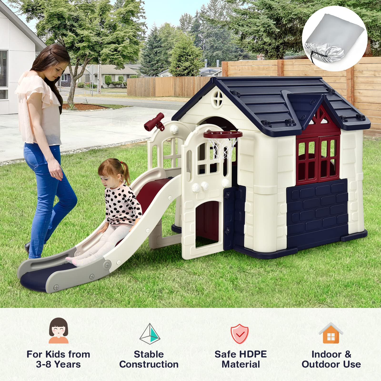 Costzon Kids Playhouse and Slide Set