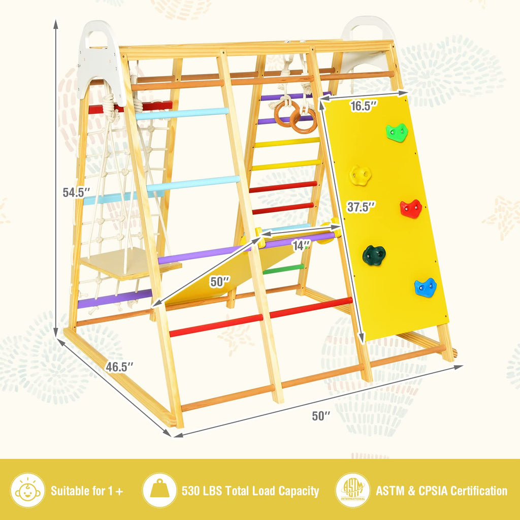 Kids Indoor Playground Jungle Gym with Slide, Climbing Rock/Net -  Costzon