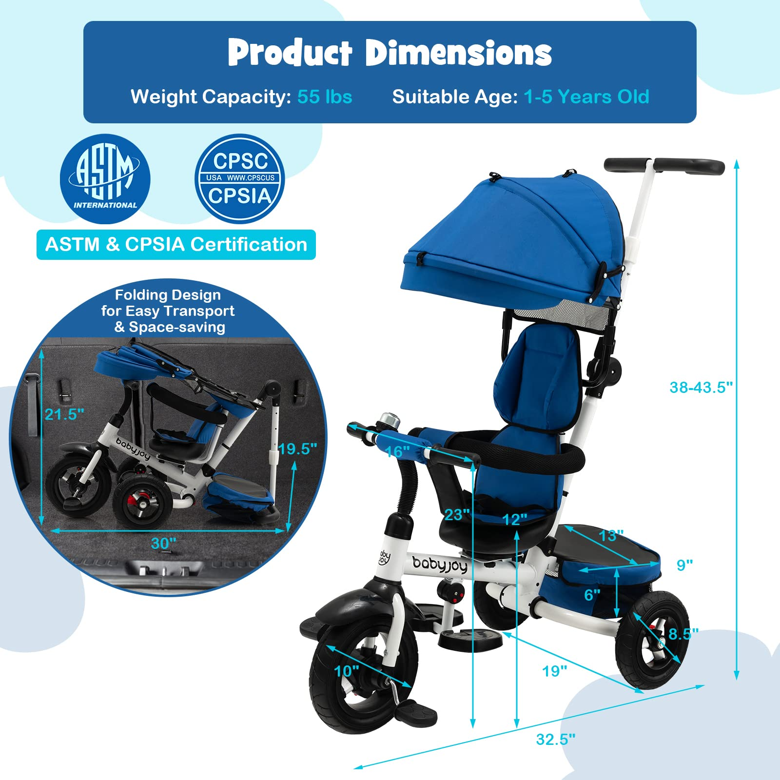 toddler trike stroller Costzon Tricycle, 4 in 1 Toddler Bike w/Removable Push Handle, Trike f – costzon
