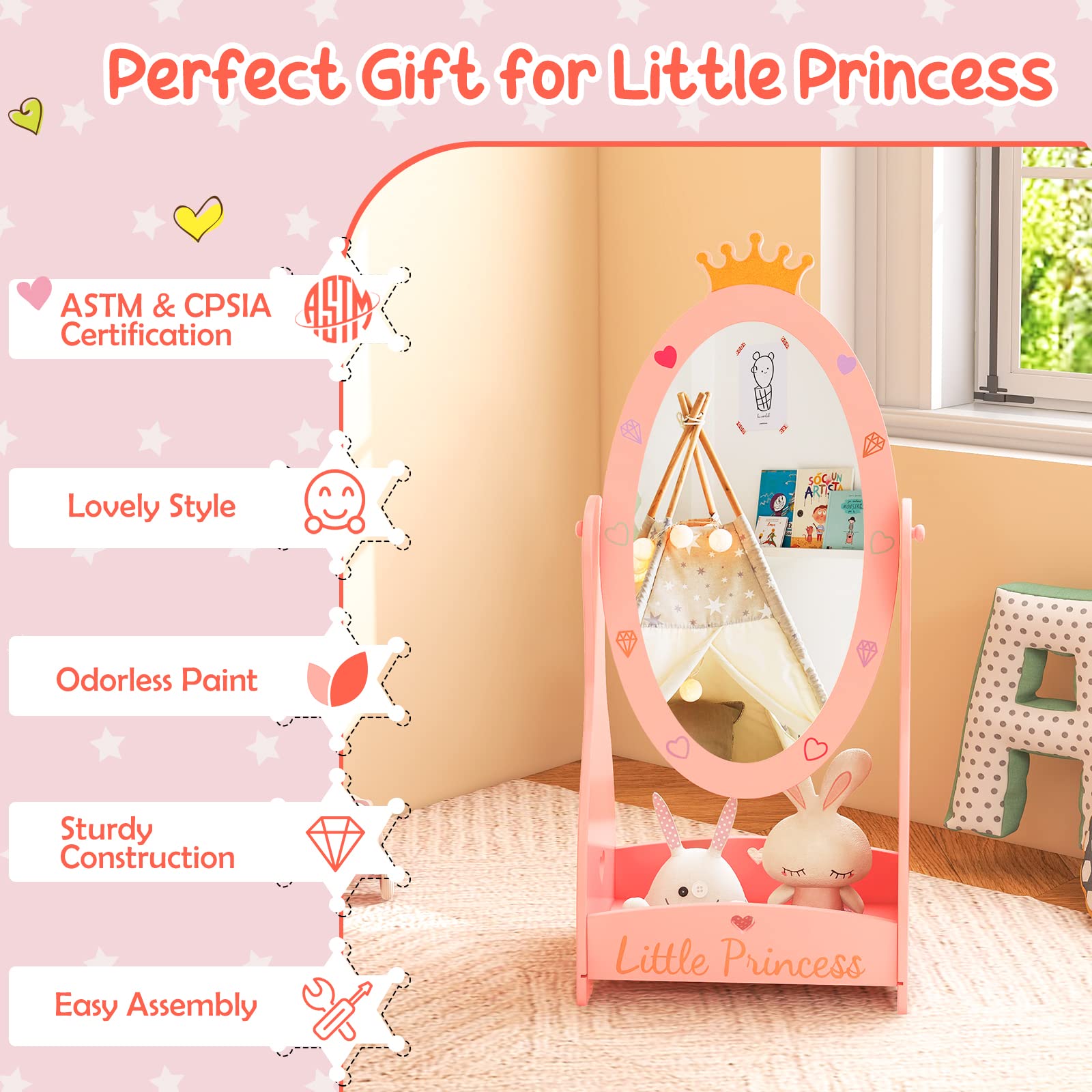 Princess Floor Free Standing Mirror - Costzon