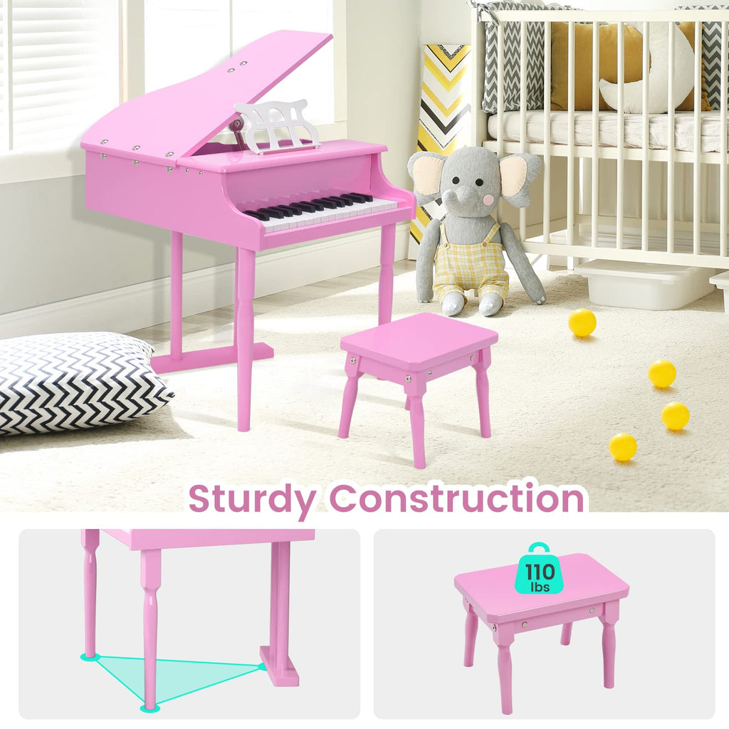 30 Keys Wood Toy Grand Piano with Music Stand and Bench - Costzon