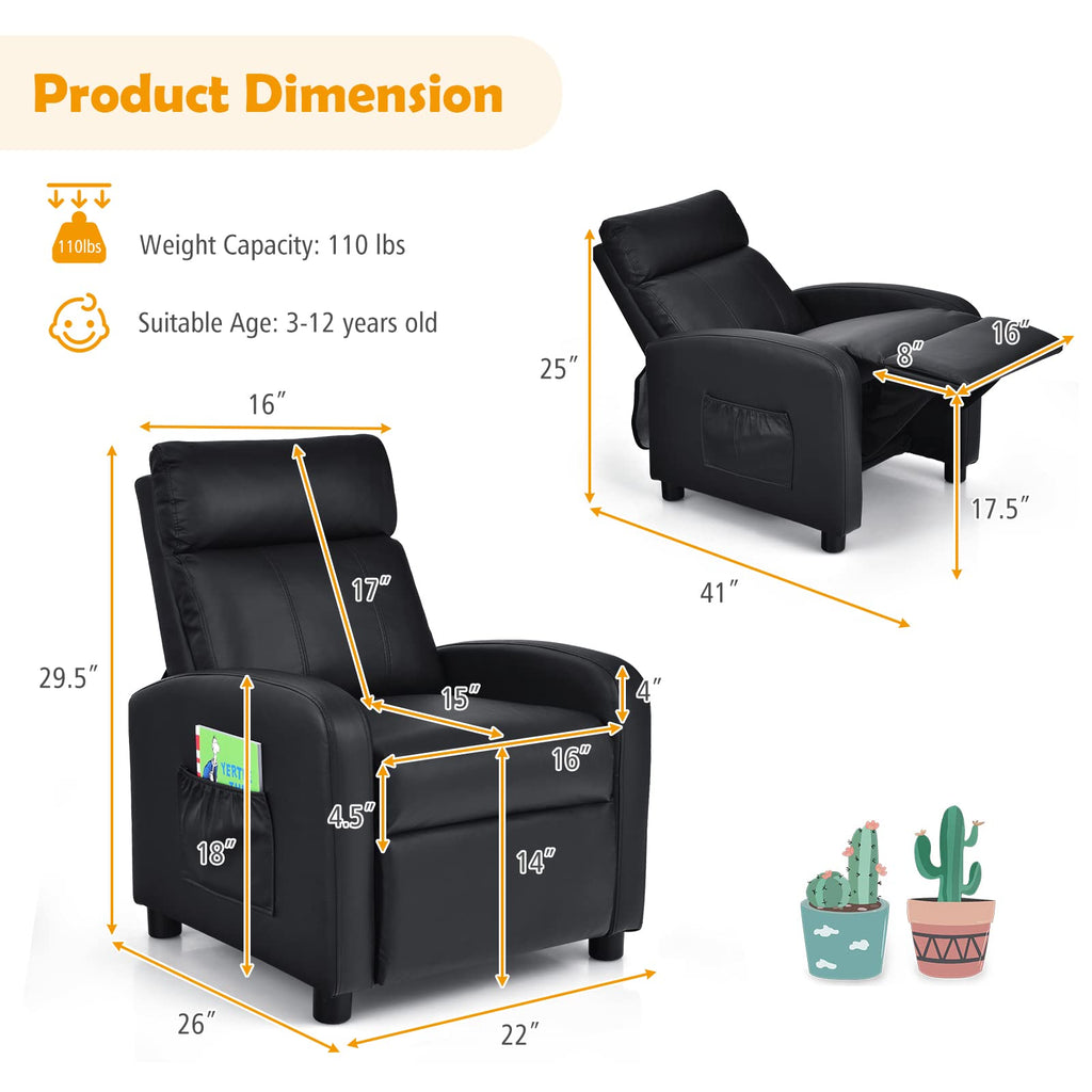 Kids Recliner, Adjustable PU Leather Lounge Chair - Costzon