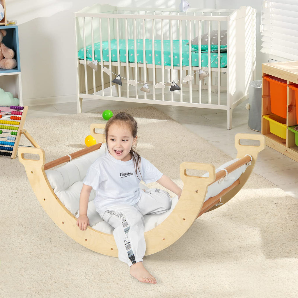 2-in-1 Montessori Wooden Arch Climber Ladder Structure with Cozy Cushion - Costzon