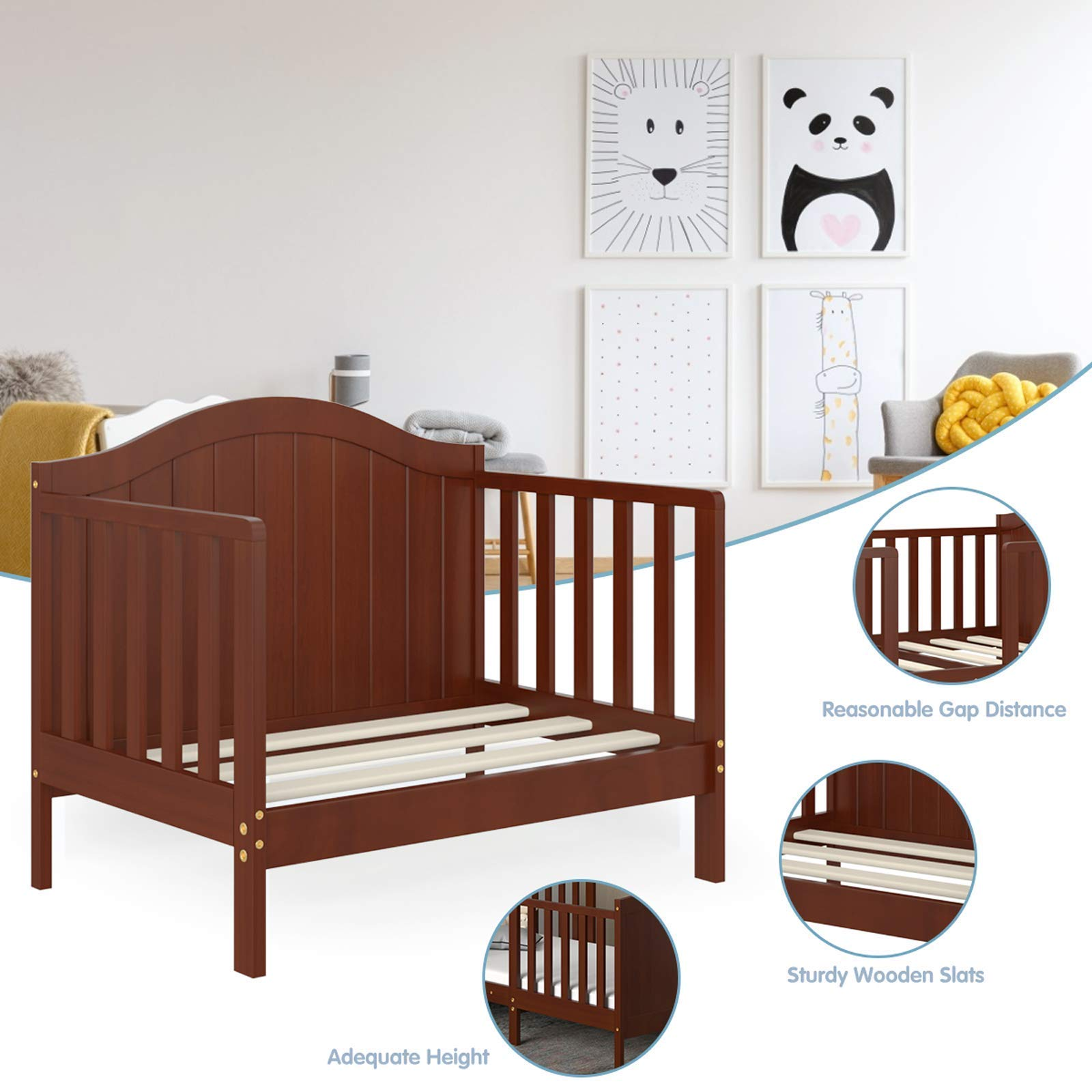 Costzon in Convertible Toddler Bed, Classic Wood Kids Bed