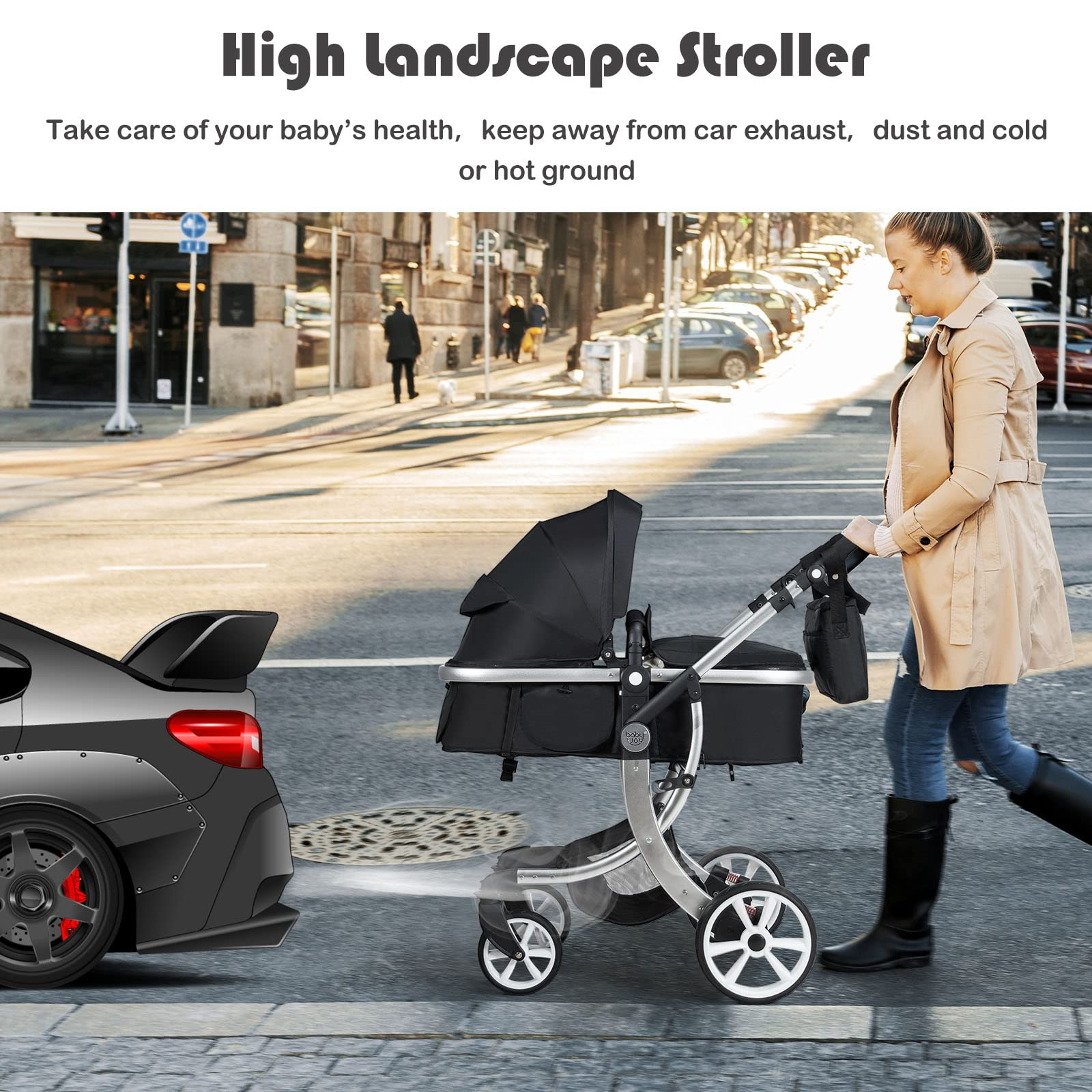 baby stroller expensive BABY JOY 2-in-1 High Landscape Baby Stroller, Reversible Reclining Str –  costzon