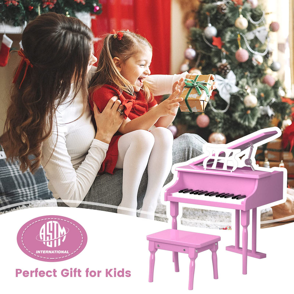 30 Keys Wood Toy Grand Piano with Music Stand and Bench - Costzon