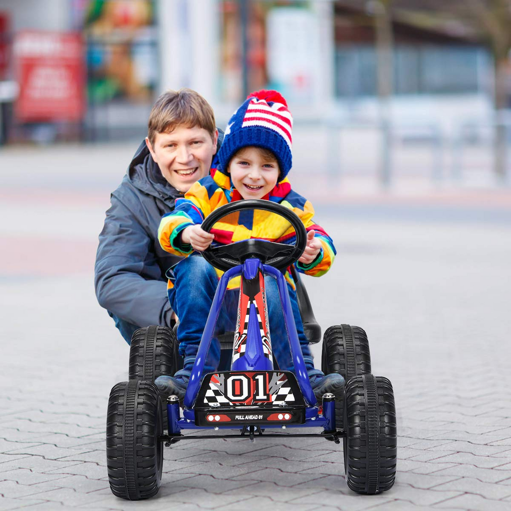 4 Wheel Pedal Powered Ride On Toys, Outdoor Racer Pedal Car with Adjustable Seat - Costzon