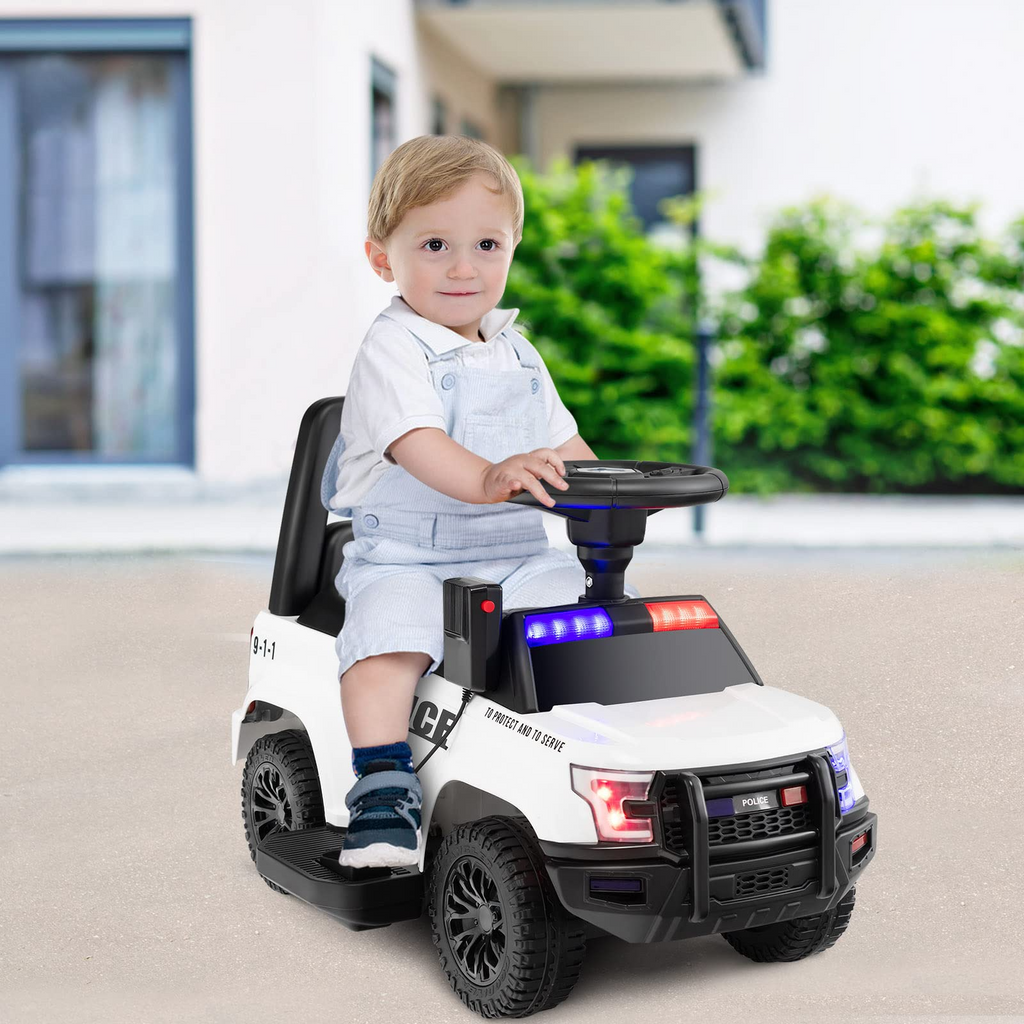 6V Battery Powered Police Car, White - Costzon