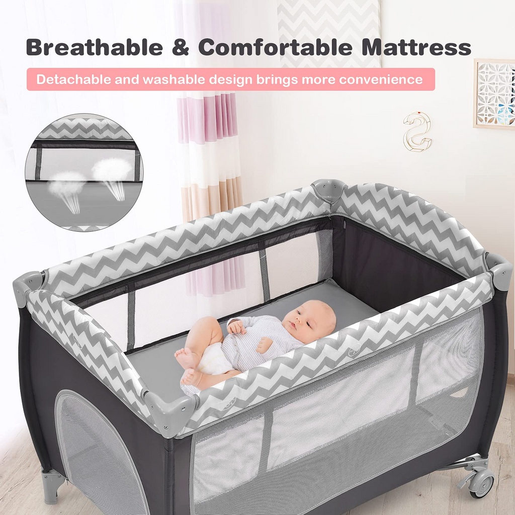 BABY JOY 4 in 1 Pack and Play, Grey - Costzon