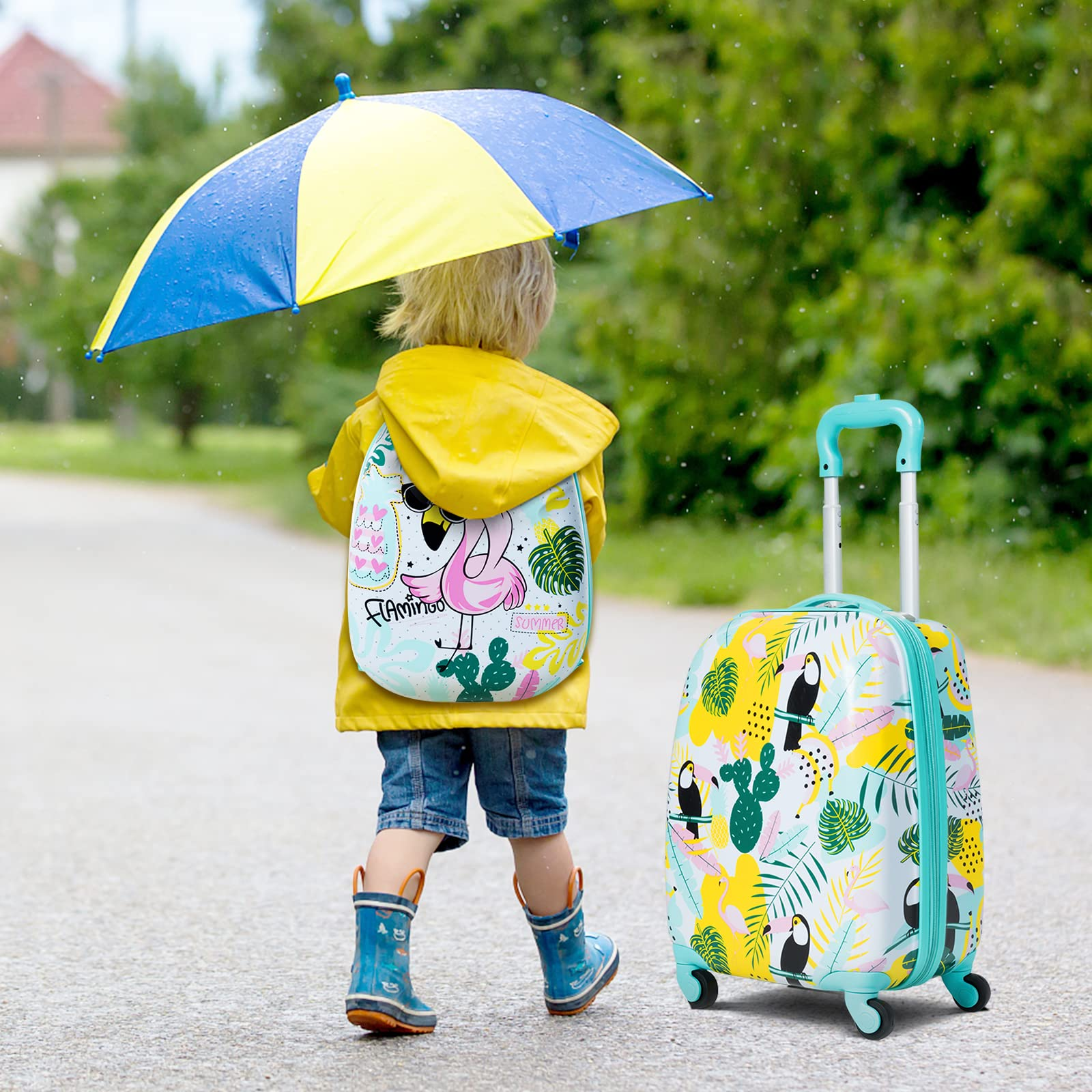 Baby Joy 2 PC Kids Luggage, 16 Toddlers Carry-On Suitcase & 12 Backpack Set, Elephant