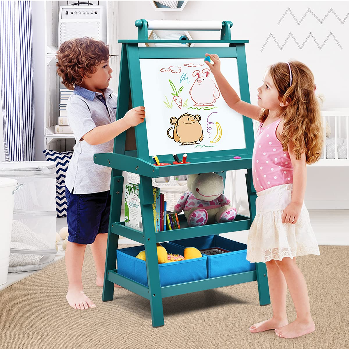 Costzon Kids Art Easel 3 in 1 Double Sided Storage Easel costzon