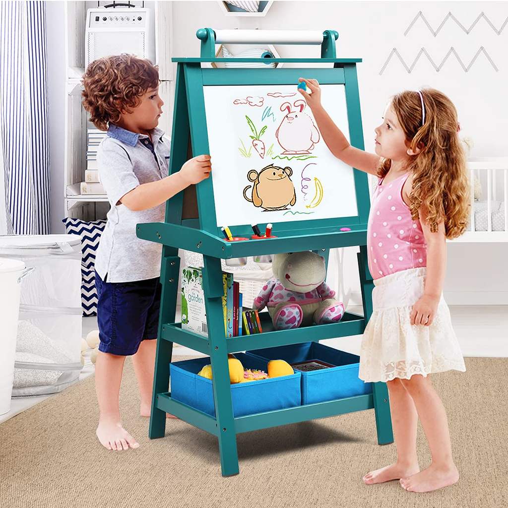  3 in 1 Double-Sided Storage Easel, Blue - Costzon