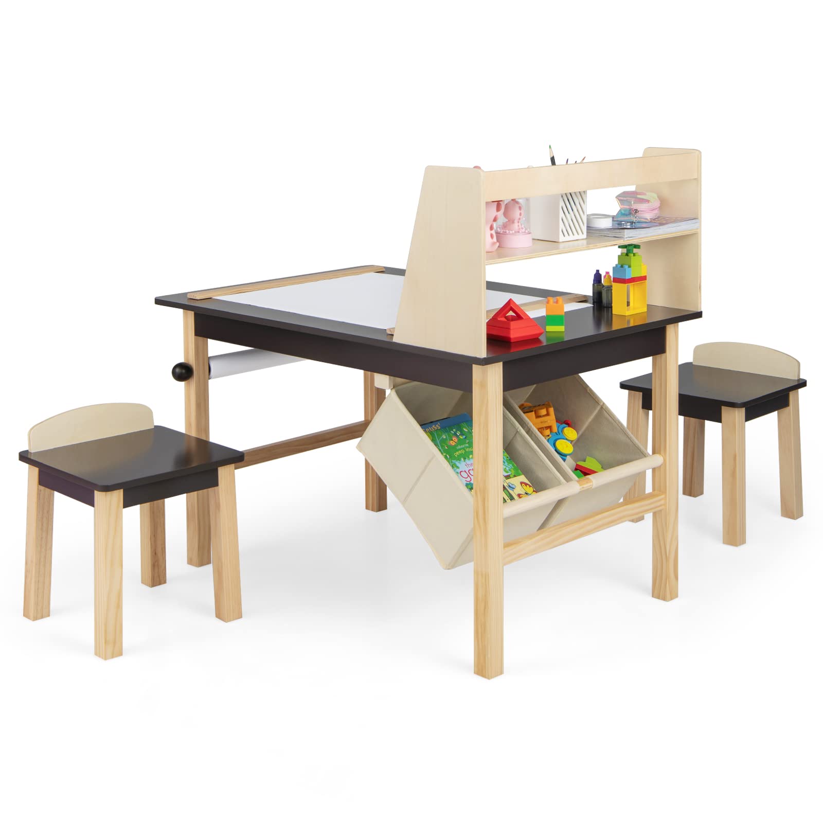Costzon Kids Art Table and Chair Set, Wooden Drawing Painting