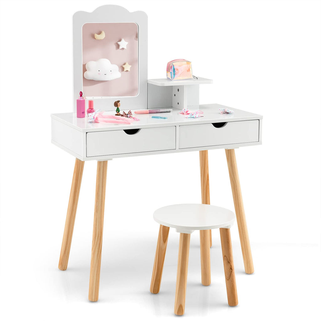 Girls Vanity Set with Mirror and Stool - Giantex