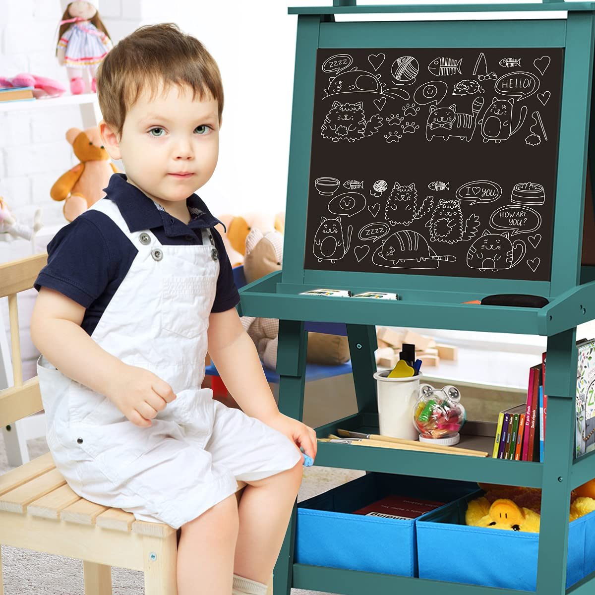 Costzon 3 in 1 Kids Art Easel with Paper Roll, Double Sided Adjustable –  costzon