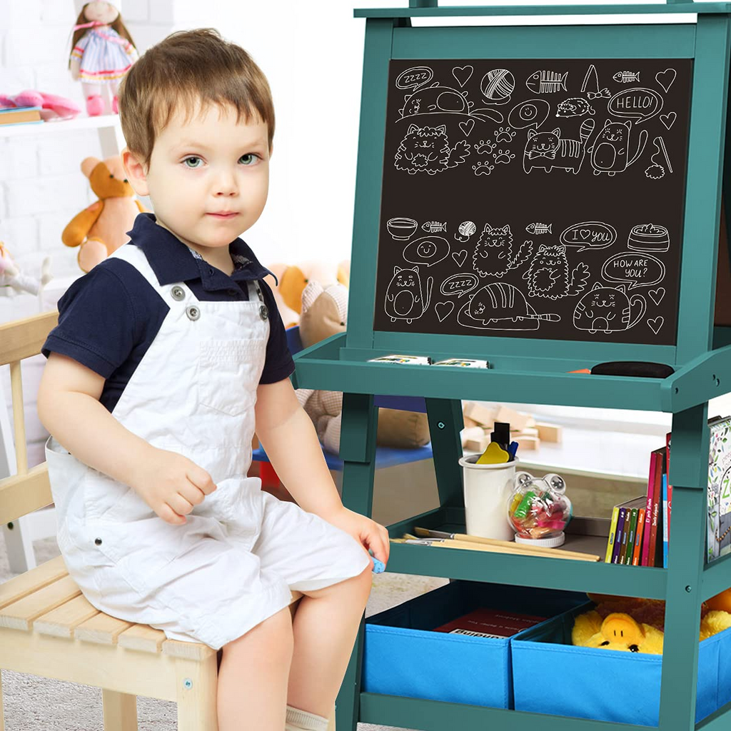  3 in 1 Double-Sided Storage Easel, Blue - Costzon