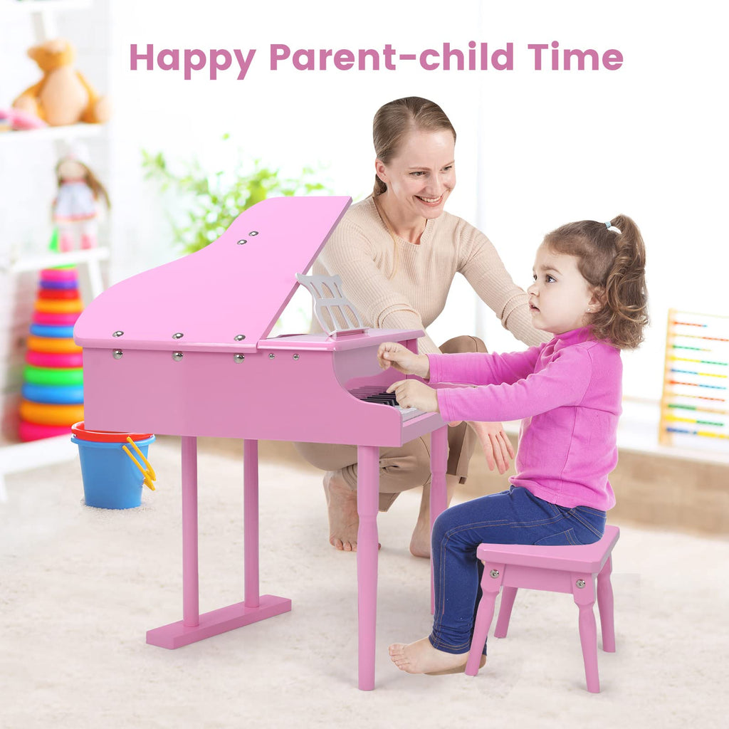 30 Keys Wood Toy Grand Piano with Music Stand and Bench - Costzon