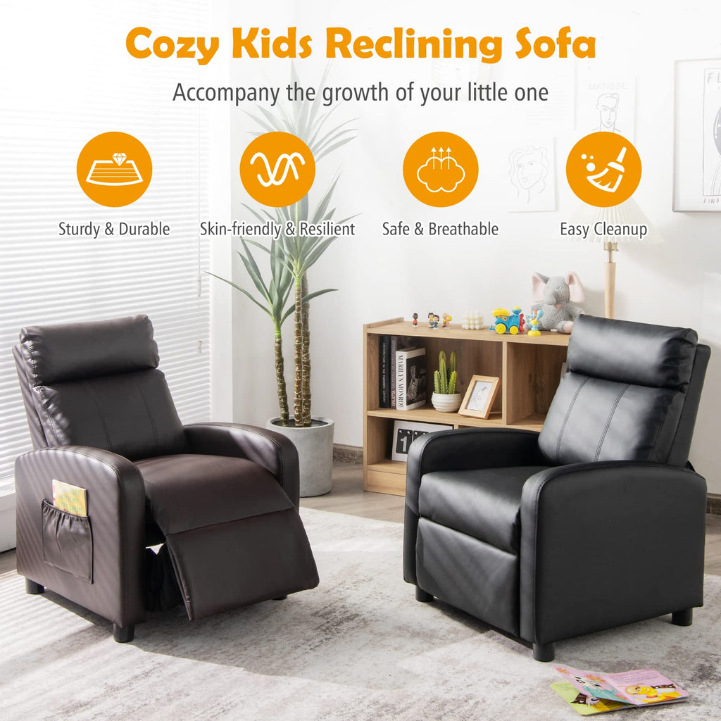 Kids Recliner, Adjustable PU Leather Lounge Chair - Costzon
