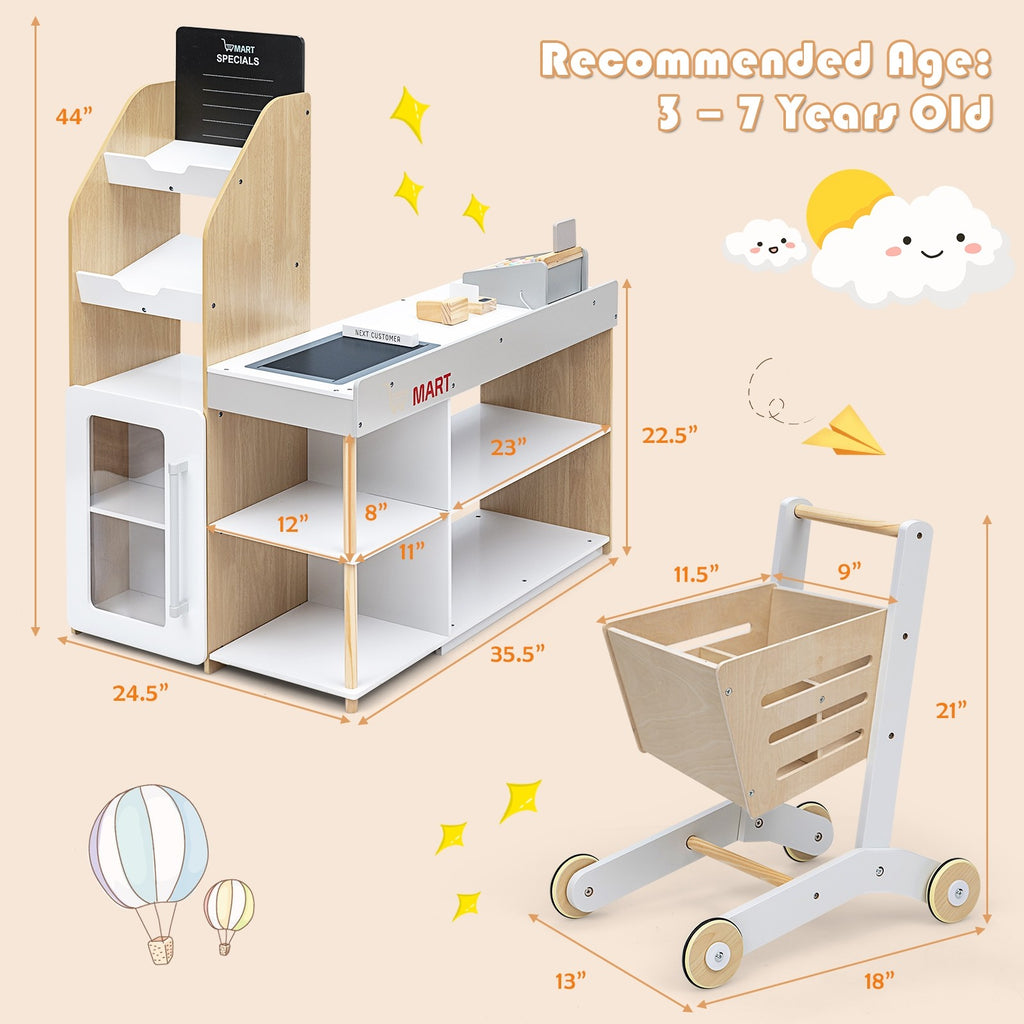 Costzon Pretend Grocery Store Playset, Supermarket Play Toy with Shopping Cart (Play Food Set are not Included) - costzon