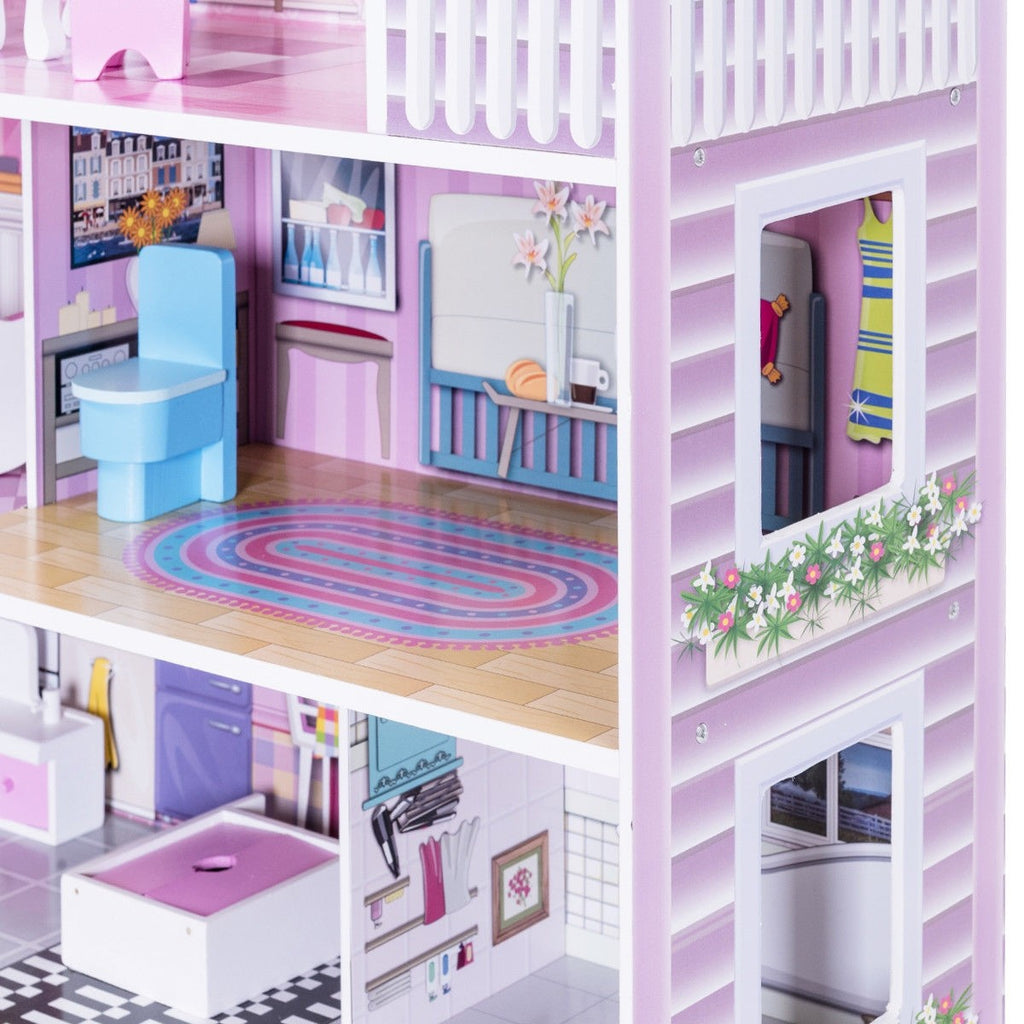 Dollhouse, Toy Family House with 13 pcs Furniture - costzon