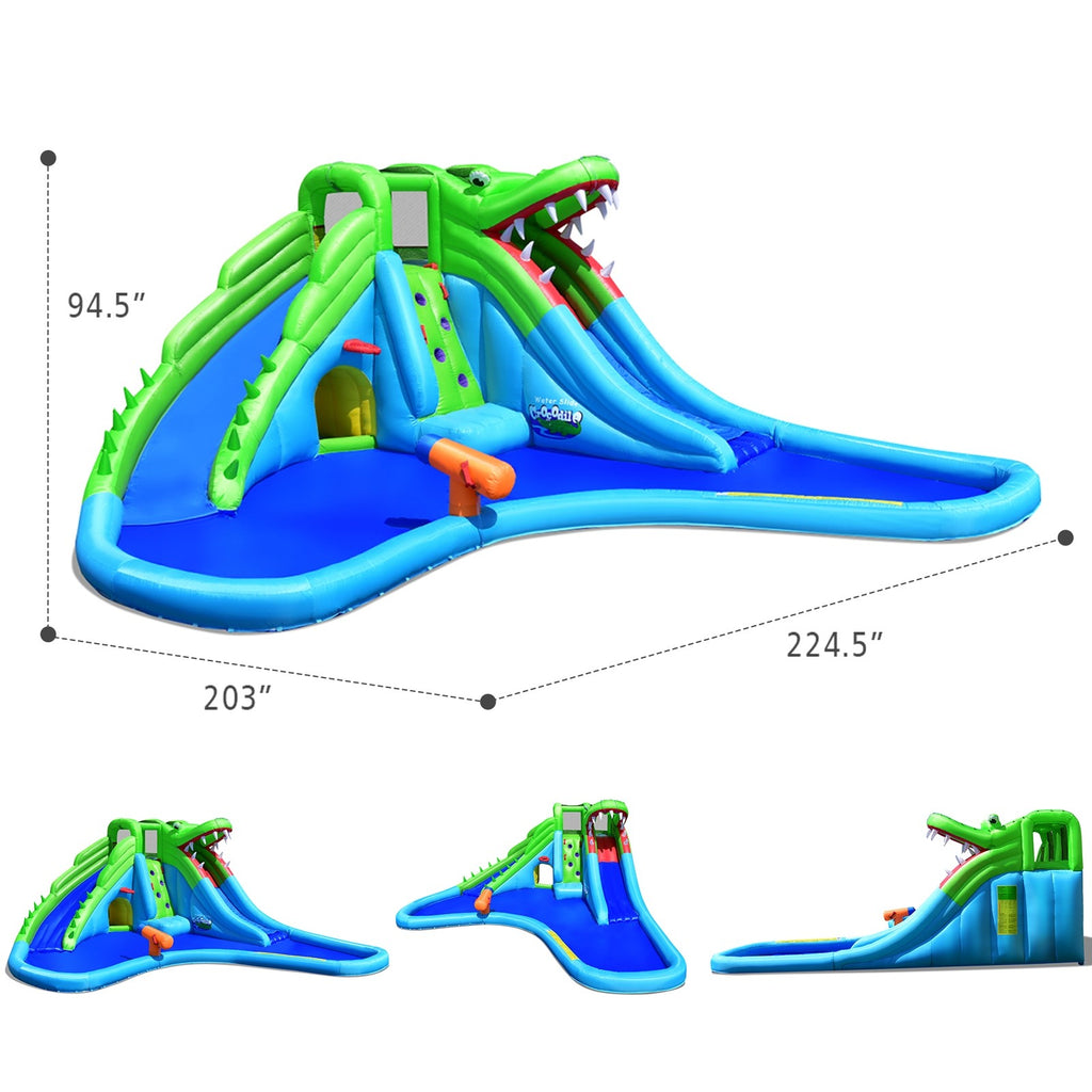 Costzon Inflatable Water Slide, Giant 7 in 1 Crocodile Water Park w/Double Slides (with 780W Air Blower) - costzon