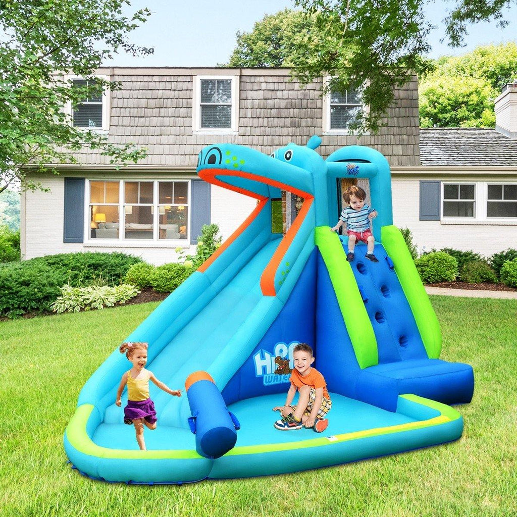 Inflatable Water Slide, Hippo Themed Bounce House - costzon