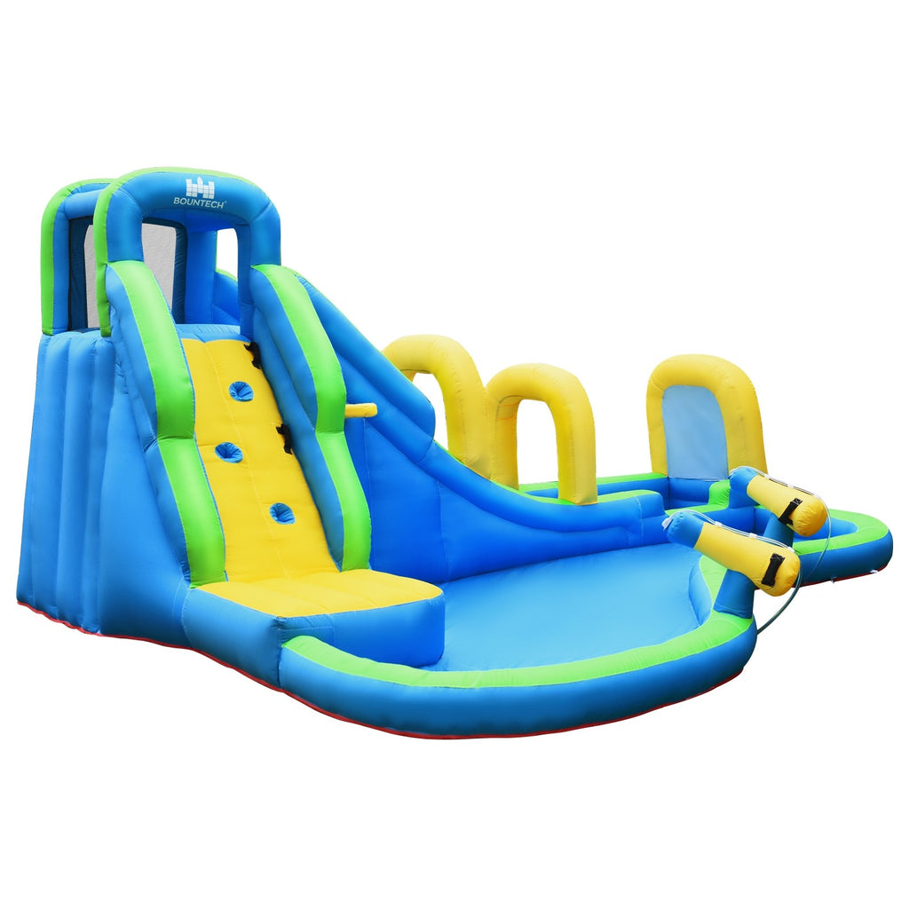 BOUNTECH Inflatable Water Slide, Long Slide Bouncer Park w/Climbing Wall, Splashing Pool - costzon