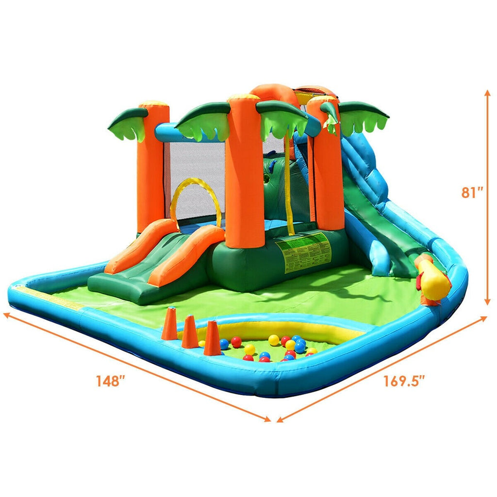 Costzon Inflatable Water Slide, 7 in 1 Jungle Water Park w/ Two Slides, Jumping Area (with 780W Air Blower) - costzon