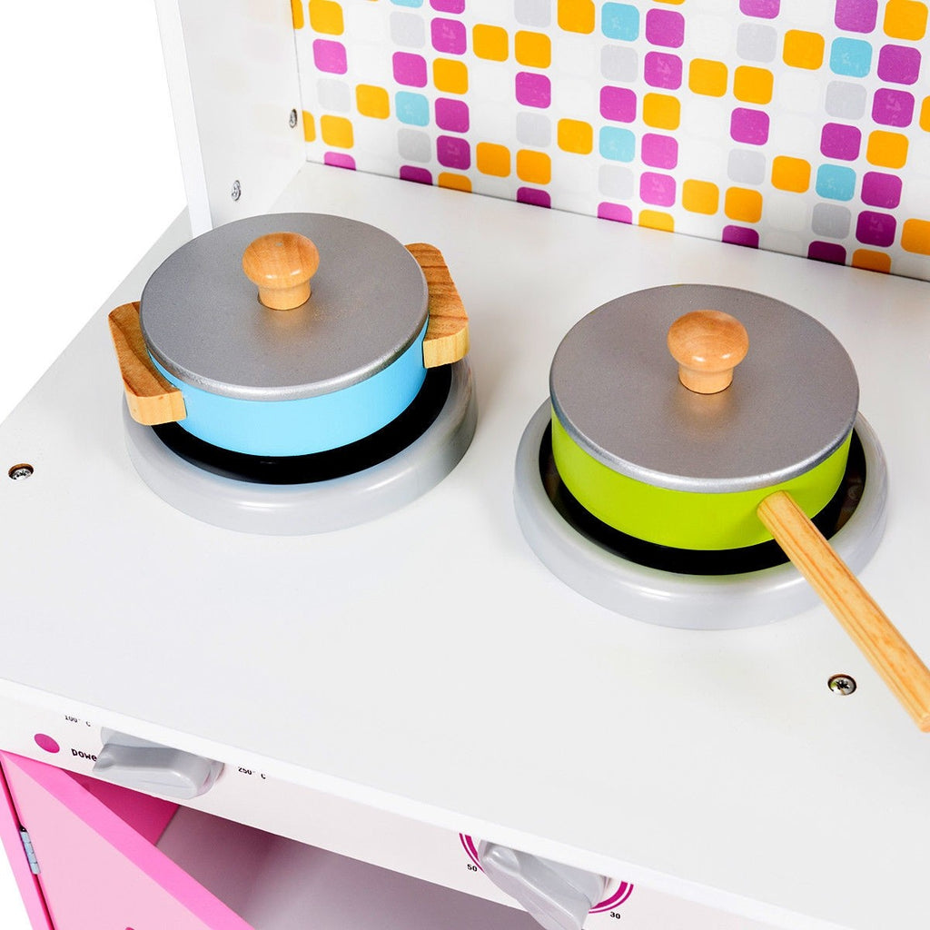 Kids Kitchen Playset, Wooden Cookware Pretend Cooking Food Set with Removable Sink - costzon