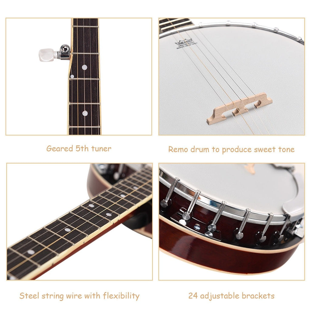 Costzon 5-String Banjo 24 Bracket with Geared 5th Tuner and Mid-range Closed Handle (41.5 IN) - costzon