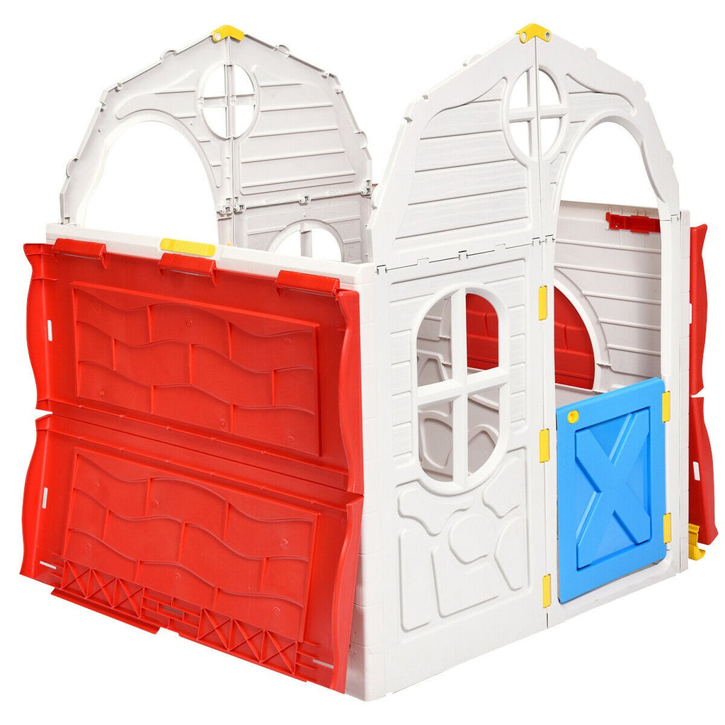 Costzon Kids Foldable Playhouse, Portable Game Cottage with Windows, Door - costzon