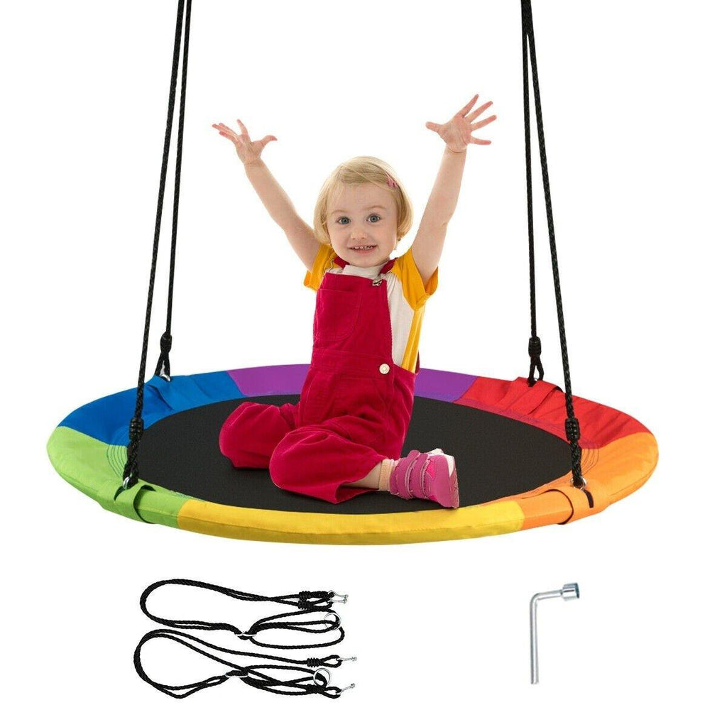 40" Waterproof Saucer Tree Swing Set, Indoor Outdoor Round Swing Colorful Rainbow- Adjustable Hanging Ropes (Multicolor) - costzon