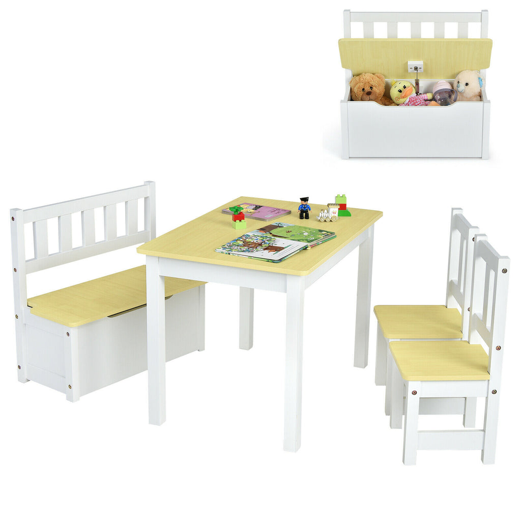 4 PCS Kids Wooden Activity Table & Chairs Set - Costzon