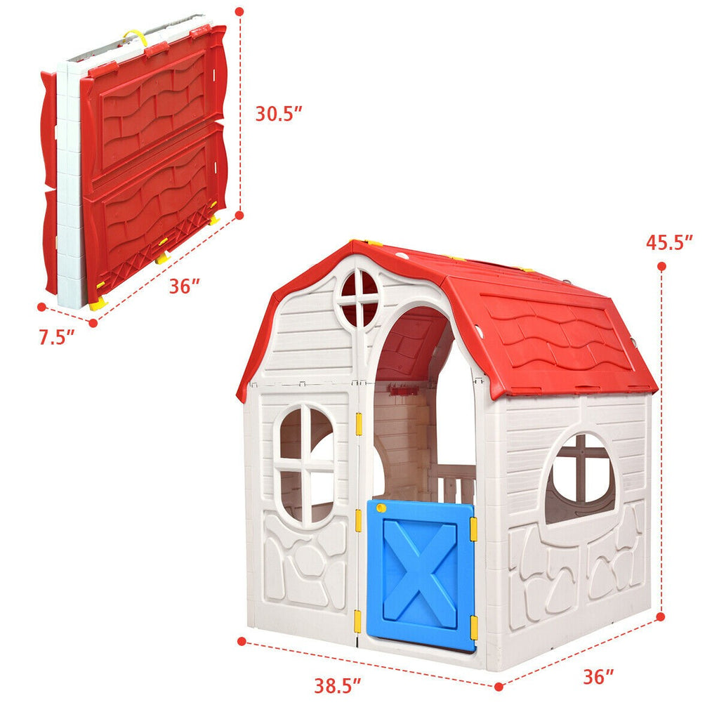 Costzon Kids Foldable Playhouse, Portable Game Cottage with Windows, Door - costzon